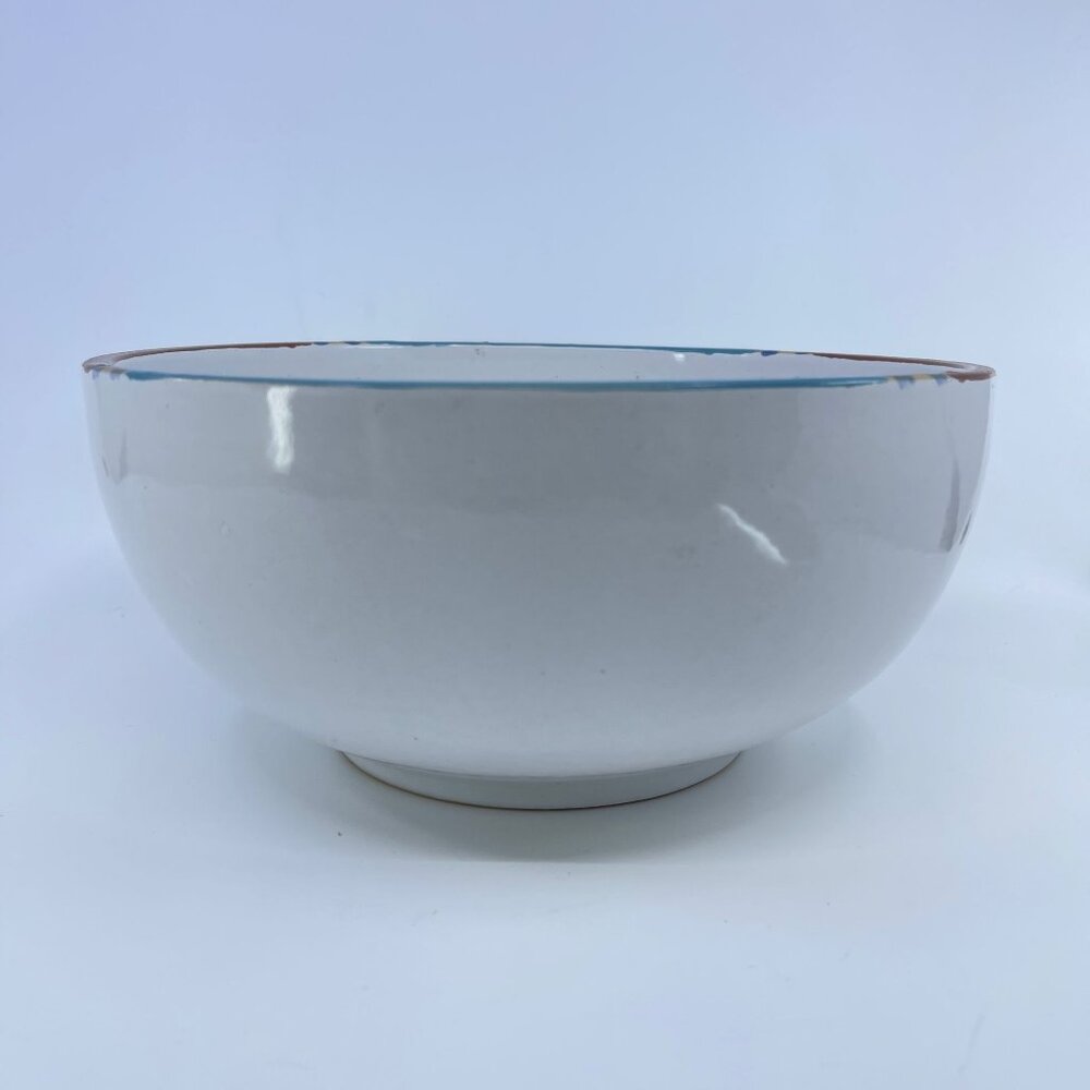 vintage dansk mesa large ceramic bowl white with hand painted multicolor rim